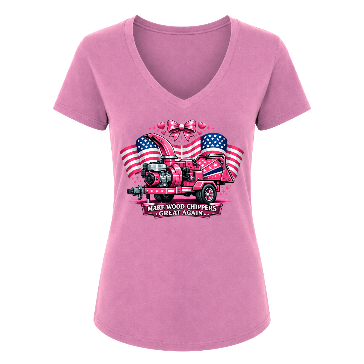 Make Wood Chippers Great Again Pink Female V-Neck